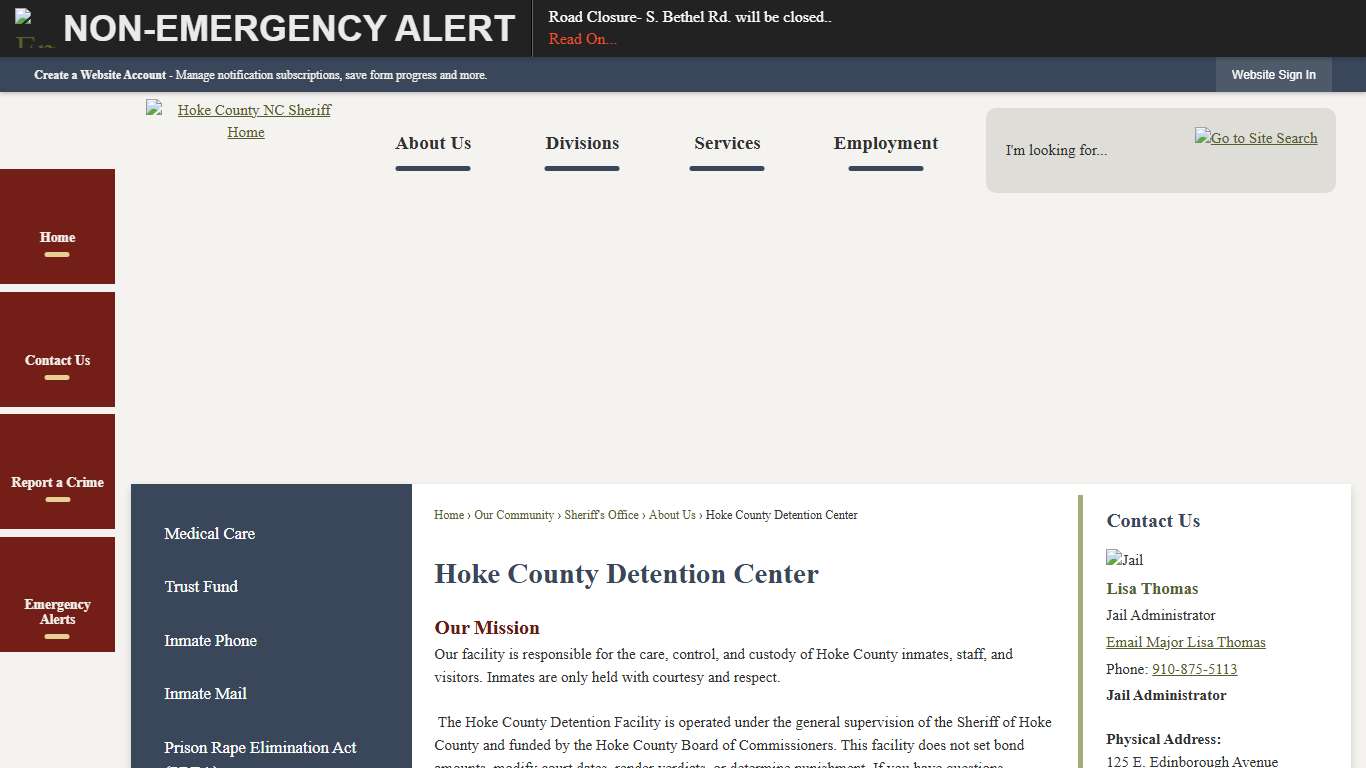 Hoke County Detention Center | Hoke County, NC - Official Website