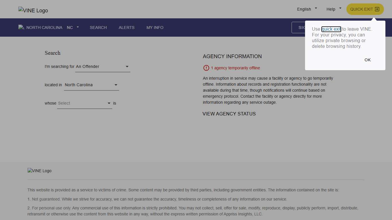 VINELink - North Carolina - Search